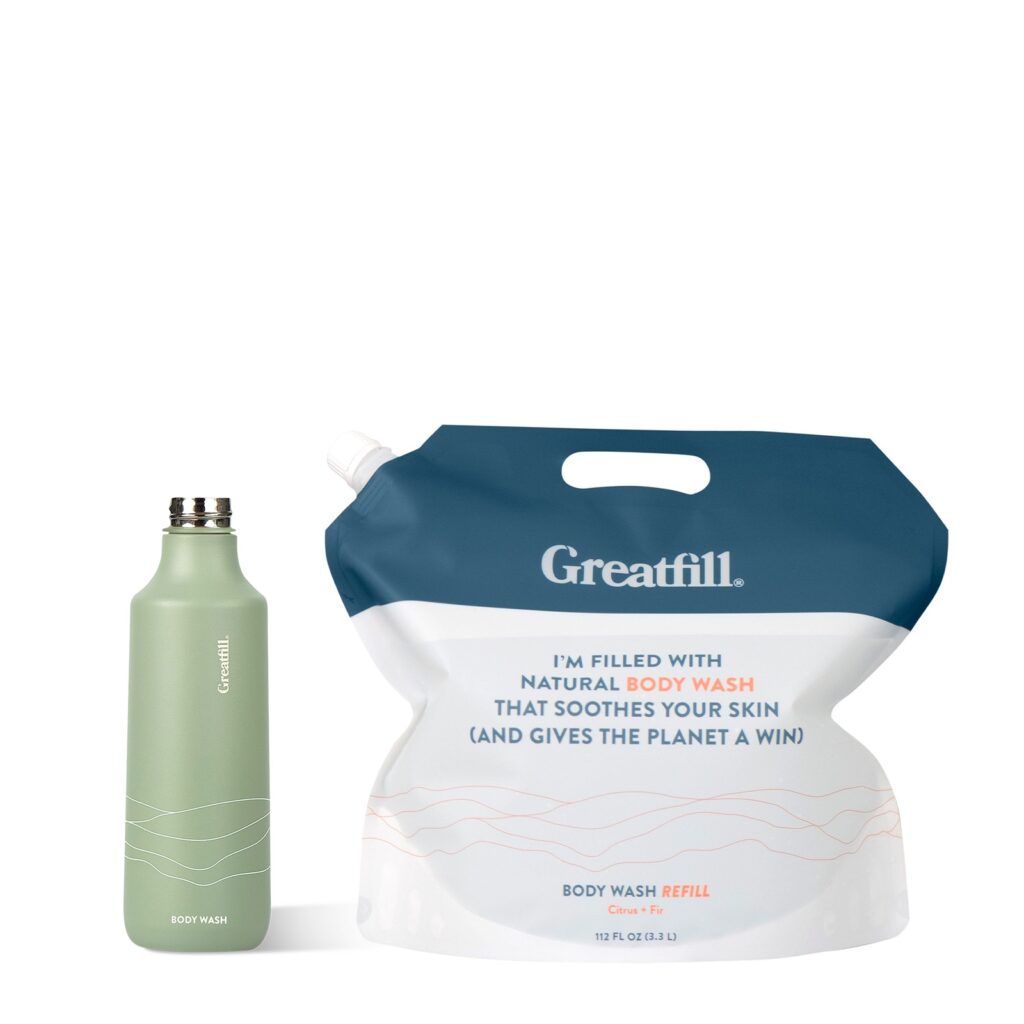 Greatfill body wash container and refill package