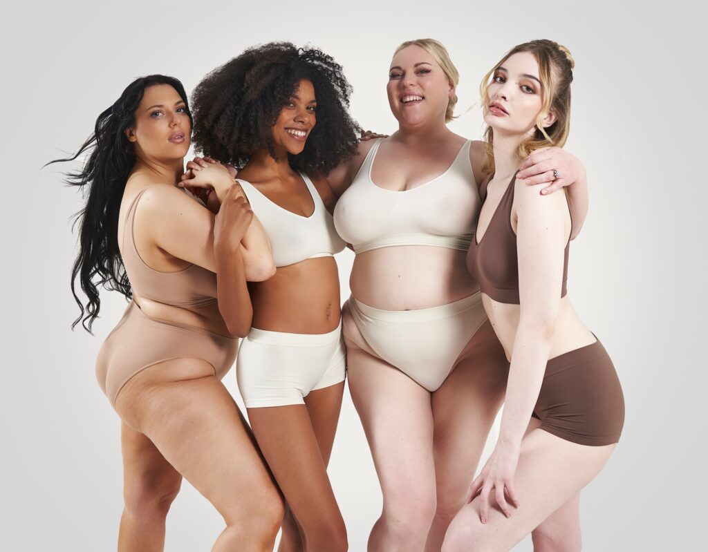 Group of women wearing Nuttch bras and underwear